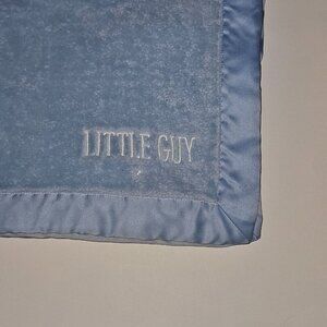 Carter's LITTLE GUY Blue Fleece Baby Blanket Satin Trim White Star 29x40